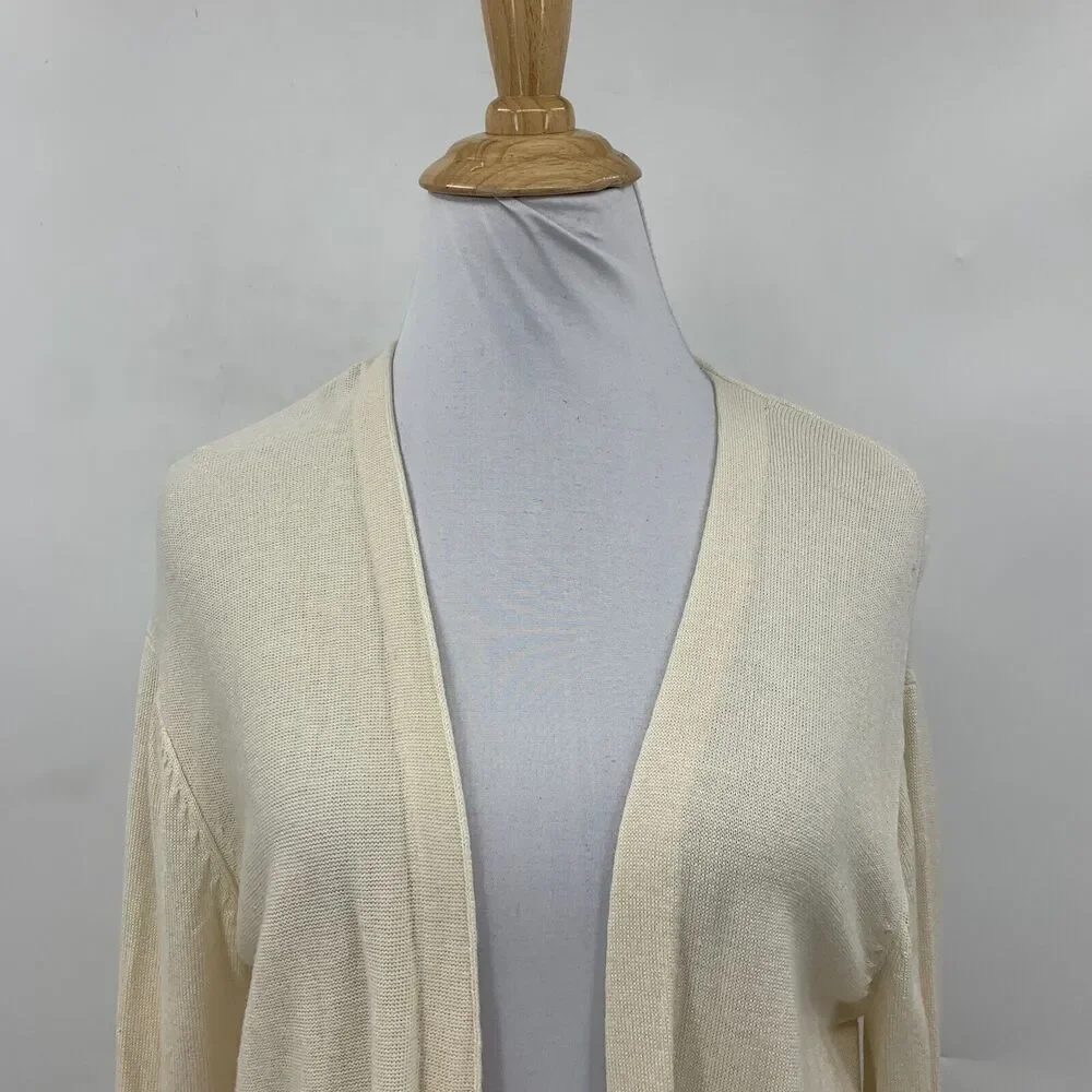 J.Jill Shawl Cardigan Womens XS Extra Small Cream Wool Blend Two Tone Open Front